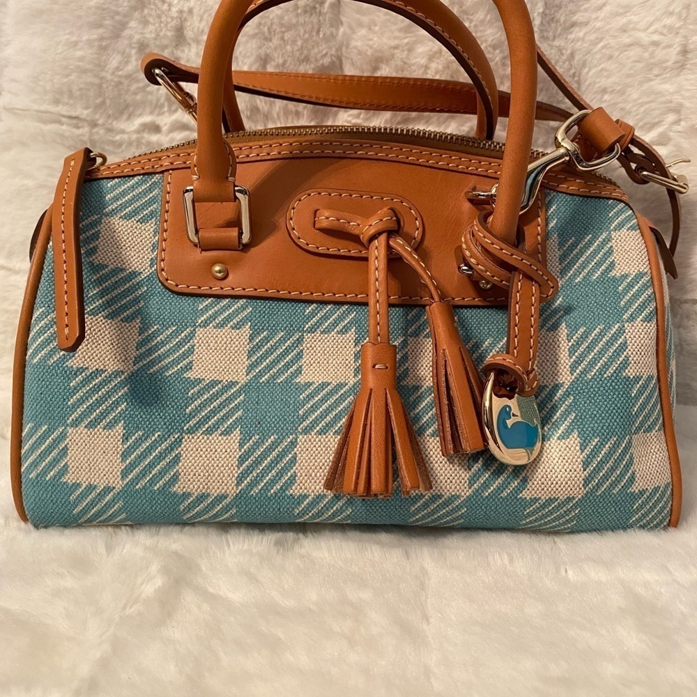 Vintage Dooney & Bourke Mini Domed Tassel Satchel Gingham 9.5”W x 6.5”H X 5”D - Picture 13 of 15